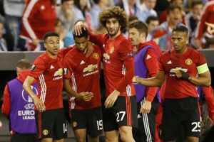 Wachezaji wa Manchester United wakishangilia goli dhidi ya Celta Vigo